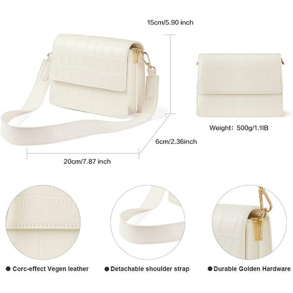 Crossbody Bags for Women Vegan Leather Purses 1-crocodile White - Picture 5 of 6